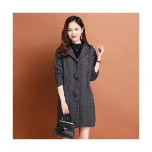 여자 가디건 후드 트위드 추동 니트 아우터 미디움 코트 원템4