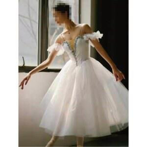 성인 발레복 클래식튜튜 발레 공연 댄스웨어 레오타드 흰색 긴치마 스완 치마 상의 발레리나