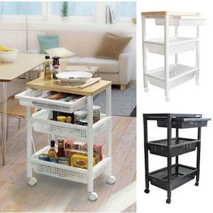 일본산[키친무빙카트]3단무빙카트WOOD TABLE WAGON(new4단입하)/이동수납테이블/우드와화이트 환상조합