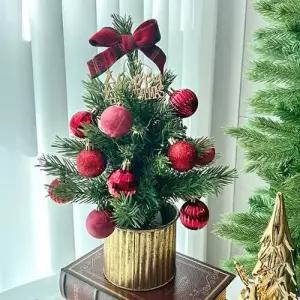 [텐바이텐]전나무 크리스마스 미니 트리 풀세트 골드화분 30cm - 레드 오너먼트