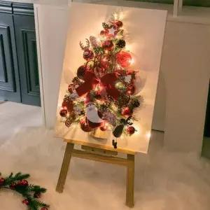 [텐바이텐]크리스마스 액자 트리 벽 장식 이젤세트 LED 우드캔버스A 95cm