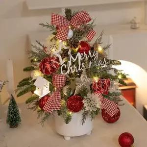 [텐바이텐]크리스마스 미니트리 화분 완제품 LED 체크 별 플렌츠 50cm