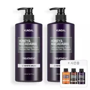 쿤달 트리트먼트 화이트머스크 화이트머스크, 1058ml, 2개 + 증정(샴푸 일랑일랑, 100ml ,1개 +바디워시 화이트머스크 ,100ml ,1개 + 트리트먼트 화이트머스크 ,100ml, 1개 )