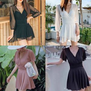 체형커버 A라인 원피스 수영복 반팔 긴팔 프릴 시스루 바닷가 수영 휴가 여름 바캉스 예쁜 글로벌와이