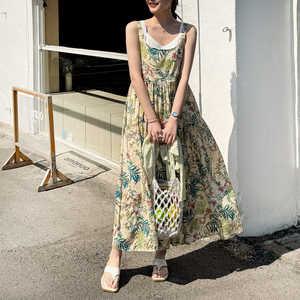 [데일리앤] 로딘스 여름 휴양지 플라워 캉캉 플레어 나시 레이어드 뷔스티에 롱원피스 민소매 원피스 66