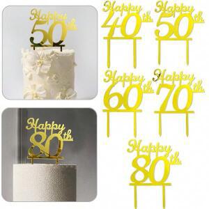 꽃 간단한 숫자 40 50 60 70 80 주년 기념 생일 파티 케이크 토퍼 케이크 장식을위한 아크릴 케이크 토퍼