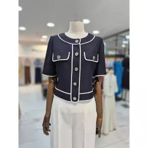 [모조에스핀]라운드 배색 반팔 크롭 자켓 S252MSF017_DG