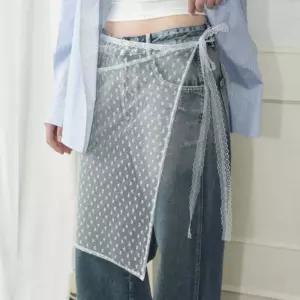 시스루 레이어드 유니크 코디 레이스 랩스커트