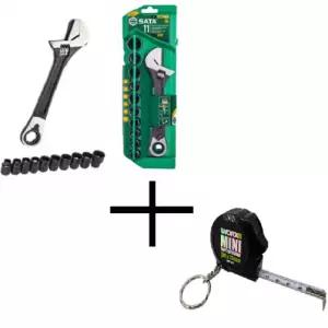 3in1 다용도 유니버셜 멀티 몽키스패너 라쳇 렌치 소켓 세트 ST09000 +줄자