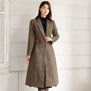 [시크라인] (~XXL까지) 로에나오 헤링본 플레어 롱 코트 겨울 하객룩 오피스룩 모임룩 격식룩 연말룩 빅사이즈