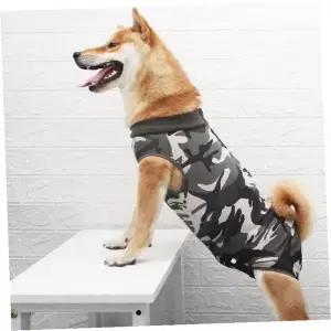 강아지 카모플라주 수술복 중성화 회복복 애견옷 반소매 민소매 탄력 밴드 복부 보호