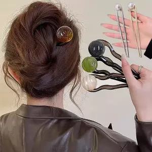 심플 왕구슬 진주 u자 비녀 머리 핀 집게 한복 뒤꽂이 고정핀 올림머리 똥머리 예쁜 헤어 삔