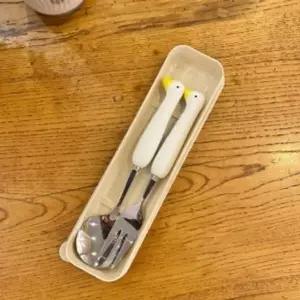 심쿵오리 휴대용 숟가락 포크 세트 도시락수저 옐로 (WC7D7B9)