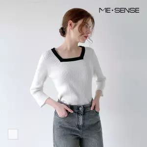 [미센스] 배색 스퀘어넥 뒷리본 풀오버_MB53KNMD08Z