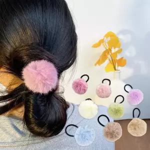밍크 털 방울 머리 끈 로우번 똥 헤어 고무줄 8P 세트 머리끈 머리고무줄