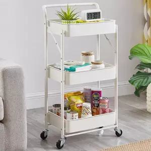 이동정리함 3단 메쉬선반 접이식 철제트롤리 원룸 소품수납 사무실용 주방용 가정용