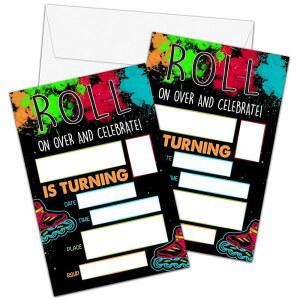 ZIIUFRN 네온 글로우 롤러스케이팅 생일 초대장 4인치 X 6인치 20세트 롤러블레이드 스케이팅 채움 파티