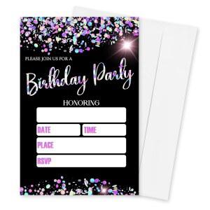 이지아킨 생일 초대장 글리터 퀸 테마 20개에 용 봉투 파티 선물 및 용품 B03