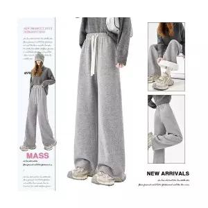 여자배기바지 겨울바지 그레이 기모 와이드 바지 추동 캐주얼 도톰 슬림핏 찹쌀 트레이닝 ible4