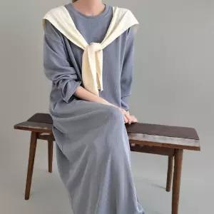 여성 가을 등원 스타일 빅사이즈 골지 라운드 넉넉한 롱드레스