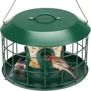 Kingsyard 튜브형 참새 방지 새 모이통 (실외 걸이용) 금속 케이지형 야생 조류/핀치/블루버드용 방수 덮개