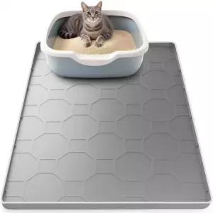 고양이 화장실 박스 매트 대형 실리콘 34인치 X 22인치 방수 반려동물 내구성 있고 간편한 청소(다크