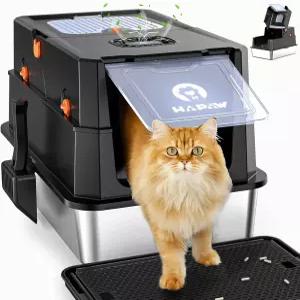 뚜껑이 있는 HAPAW 스테인리스 스틸 쓰레기통 누수 방지 밀폐 금속 스쿱 페달이 플립탑 초대형 키티 냄새