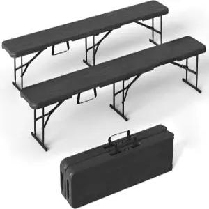 VSOAEIL 6피트 접이식 벤치 휴대용 플라스틱 실내 야외 피크닉 캠핑 다이닝용 시트 축구 정원 다목적