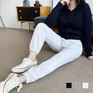 면 여자바지 세미 여성바지 캐쥬얼 배기팬츠 일자 (WFJPUVC)