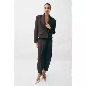 (MD PICK) ZARA 더블 브레스트 새틴 블레이저 - 다크 브라운 9524606716 143115