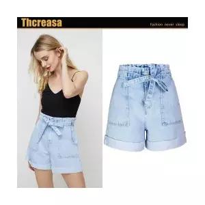 여자 청반바지 롤업 핫팬츠 데님 허리 순색 원템4 밴딩 와이드