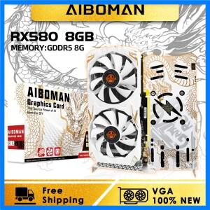 AIBOMAN AMD RX580 8GB 그래픽 카드 GDDR5 256Bit 2048SP 드래곤 시리즈 게임용 비디오 카드 데스크탑 컴퓨