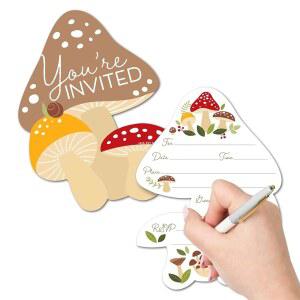 행복의 빅 닷 버섯 모양 채우기 초대장 봉투가 있는 빨간 두꺼비 파티 12개 세트