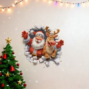 자체 접착식 탈착식 3D 산타클로스와 루돌프 벽 스티커, 크리스마스 장식 스티커