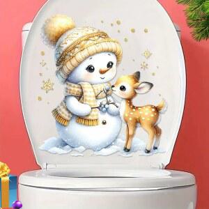 크리스마스 욕실 장식을위한 골드 눈사람 사슴 벽 스티커 새해 화장실 장식 접착 데칼 홈 자체