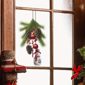 크리스마스 눈사람 솔방울 벽 스티커 홈 장식 자체 접착 상점