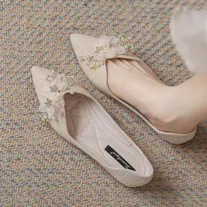 굽낮은여성구두 뾰족코플랫슈즈 웨딩플랫슈즈 구두 큐빅