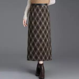 스파이더맨 여자 H라인 스커트 체크 롱 가을 겨울 일자 처짐 슬림 트임 랩 원 픽4 OPH4