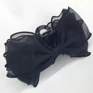 쉬폰 왕리본 헤어집게핀 블랙