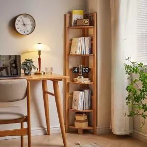 원목 삼각 코너장 거실 코너 수납 선반 책장 장식장
