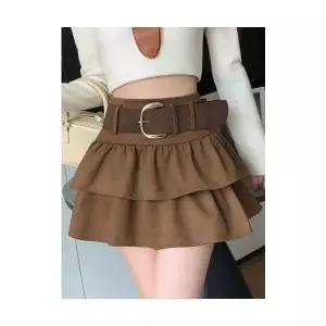 미니 스커트 여성 하객 스웨이드 추동 하이웨스트 A라인 볼륨 케이크 admr4