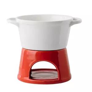 포크 냄비 2개 중탕기 도자기 워머 퐁듀세트 초콜릿 레드 손잡이 퐁듀그릇