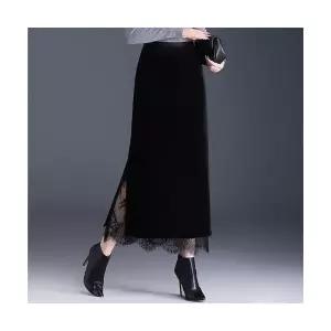 여성 쉬폰 스커트 도톰한 벨벳 힙업 롱 트임 레이스 가을 겨울 캐주얼 DUCHI4