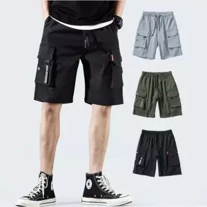 남자 카고바지 허리 밴딩 아웃도어 밀리터리 포켓 시원한 여름 반바지 (WFJ5X9I)