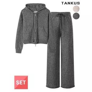 탱커스 여성 니트 후드 집업 팬츠 셋업