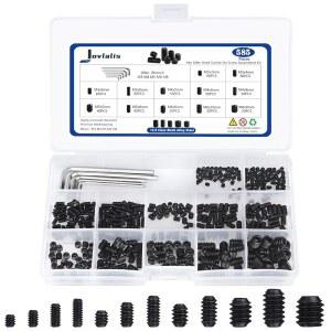 585Pcs 미터법 세트 나사 합금강 , M3 / M4 M5 M6 M8 앨런 나사, 도어 핸들용 내부 헥스 드라이브 컵 포인트 모음 키트, 조명 기구