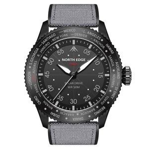 노스 엣지 남성용 태양광 파일럿 시계 - 쿼츠 무브먼트, 미네랄 글래스, 가볍고 내구성이 뛰어난 가죽 스트랩, 모델: MACH