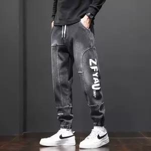남성 루즈핏 와이드핏 청바지 다크그레이 프린트 데님팬츠 캐주얼 링클프리 스판 조거팬츠 스포M5