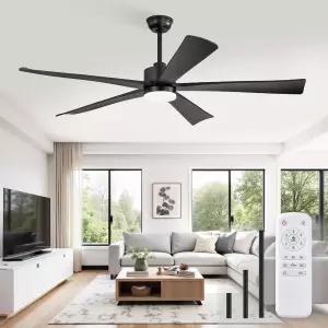 조명과 리모컨이 있는 선풍기 60인치 천장 6단 속도의 블랙 모던 플러그 인 밝은 LED 조명 침실 거실용