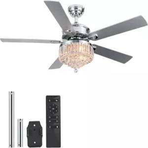 조명이 있는 본루스 천장 선풍기 52인치 크리스탈 및 리모컨 블레이드 5개 6단 무소음 리버서블 DC 모터